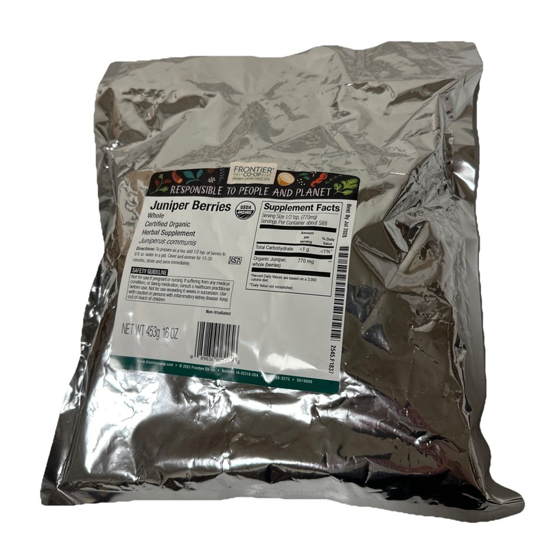 NIP ORGANIC Frontier Co-op Juniper Berries Whole - 1lb Bulk Bag EXP 2028