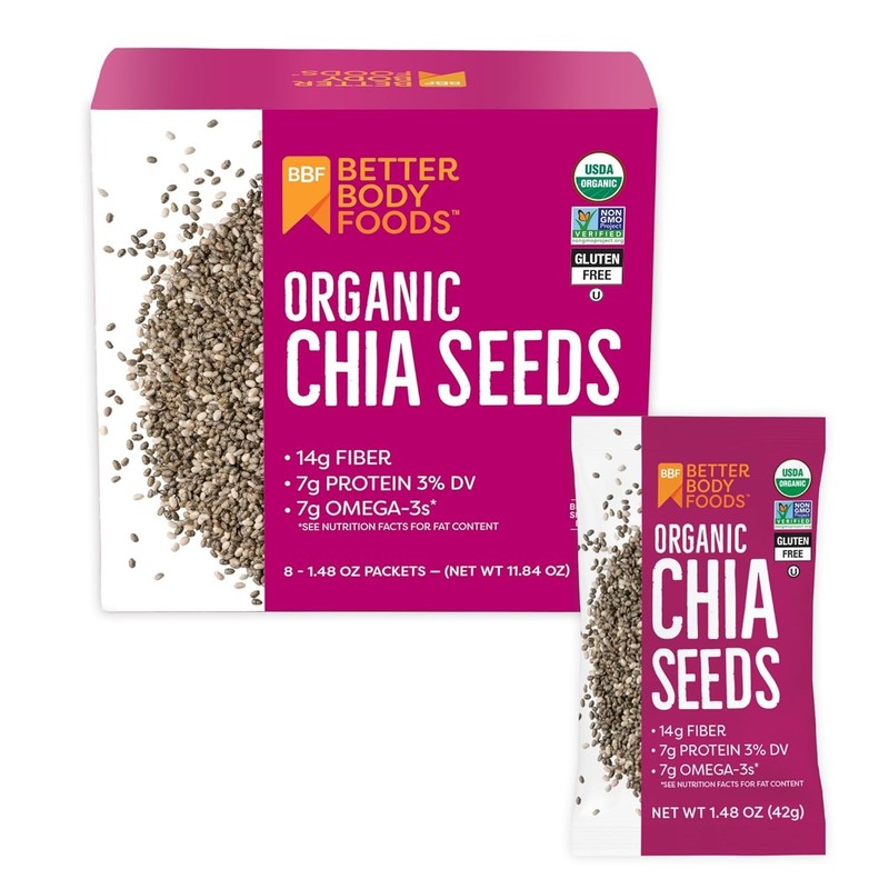 BetterBody Foods Organic Chia Seeds 1.48 oz – 24 Pack, Nutrient-Rich