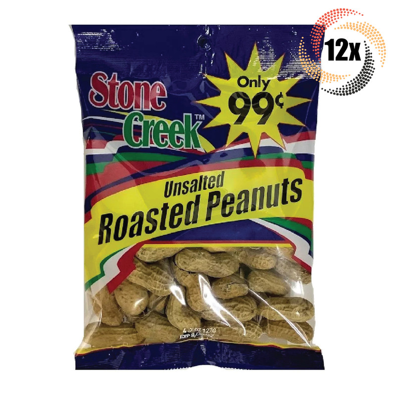 12x Bags Stone Creek Quality Unsalted Roasted Peanuts | 2.25oz | Fast Shipping