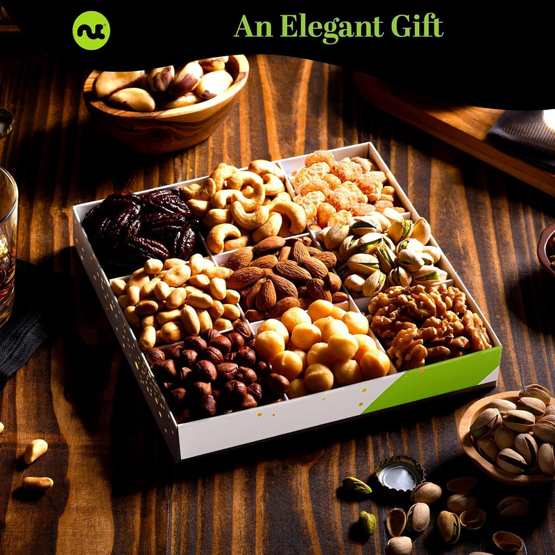 NUT CRAVINGS - Mixed Nuts Gift Basket in White Gold Box (9 Assortments) Treats f gallery