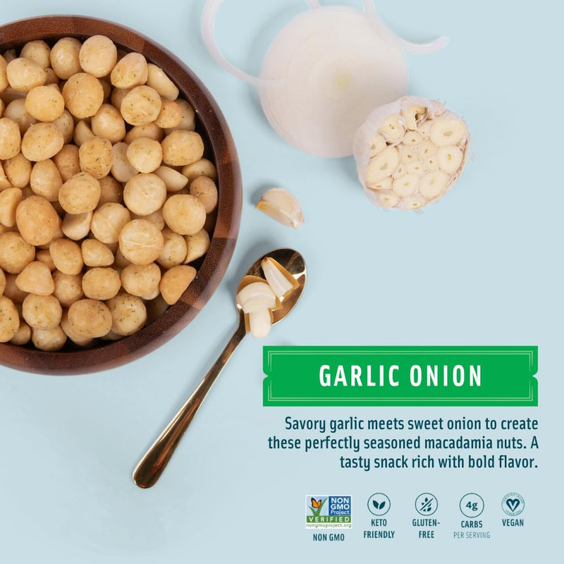 Mauna Loa Garlic Onion Roasted Macadamia Nuts, 7 Oz Resealable Bag, Keto Friendl gallery