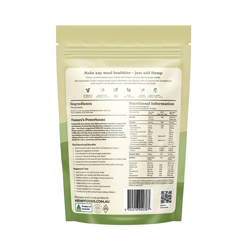 Essential Hemp Australian Hulled Hemp Seed 800g Gluten Dairy Free Vegan Friendly gallery