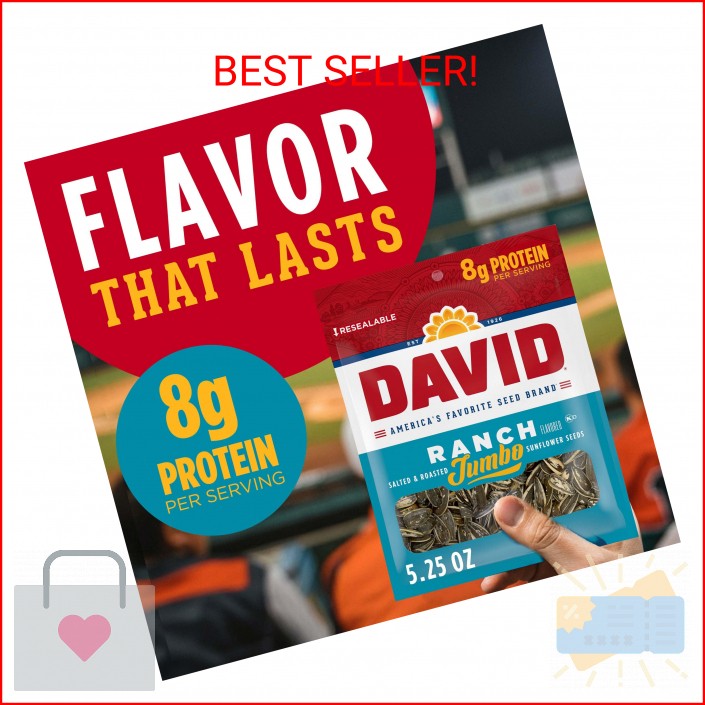 DAVID SEEDS Roasted and Salted Ranch Jumbo Sunflower Seeds, Keto Friendly, 5.25 gallery