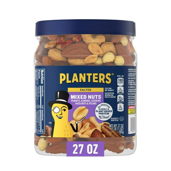 Planters Salted Mixed Nuts 27oz Canister Party Snacks Plant Based Protein Bulk N gallery