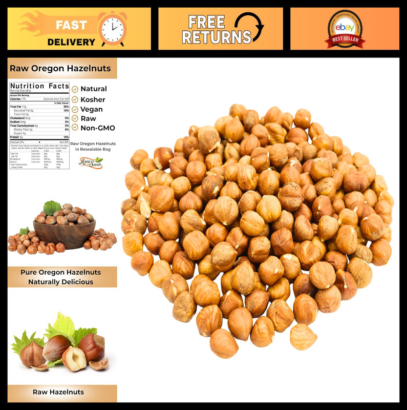 Natural Raw Hazelnuts 3 Lbs – Kosher Certified, Resealable Bag, Healthy Snack