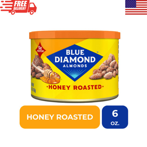 Blue Diamond Honey Roasted Almonds 6 oz Canister Sweet & Salty Snack Nuts 1 & 2