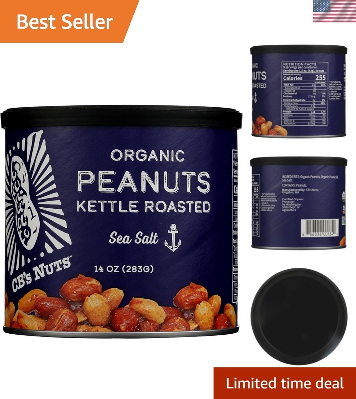 Handcrafted Organic Kettle Roasted Sea Salt Peanuts – 14 Oz – Snack Elegance