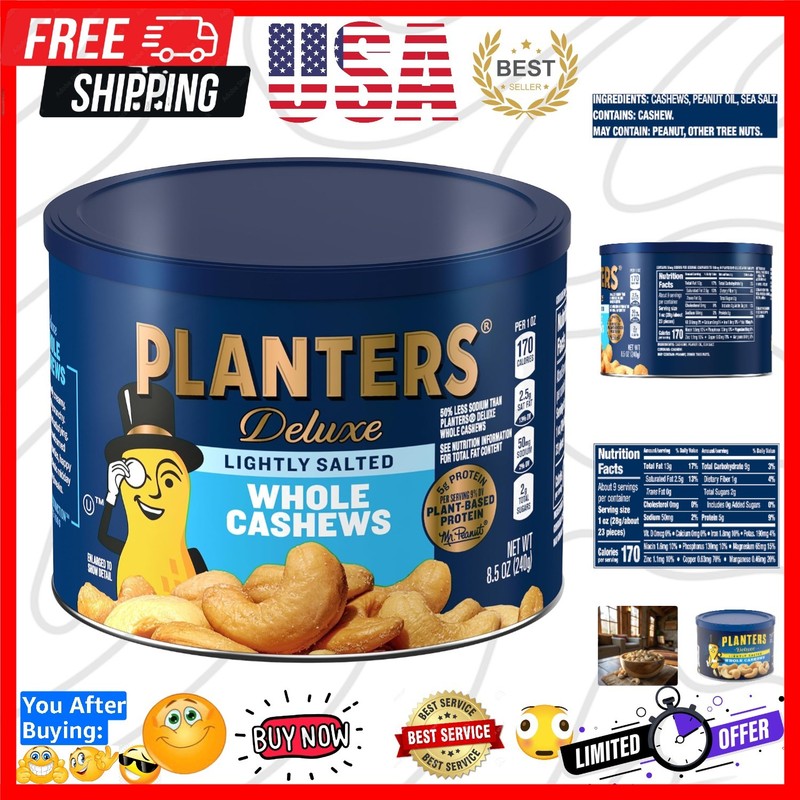 Lightly Salted Whole Cashews 8.5 oz Canister