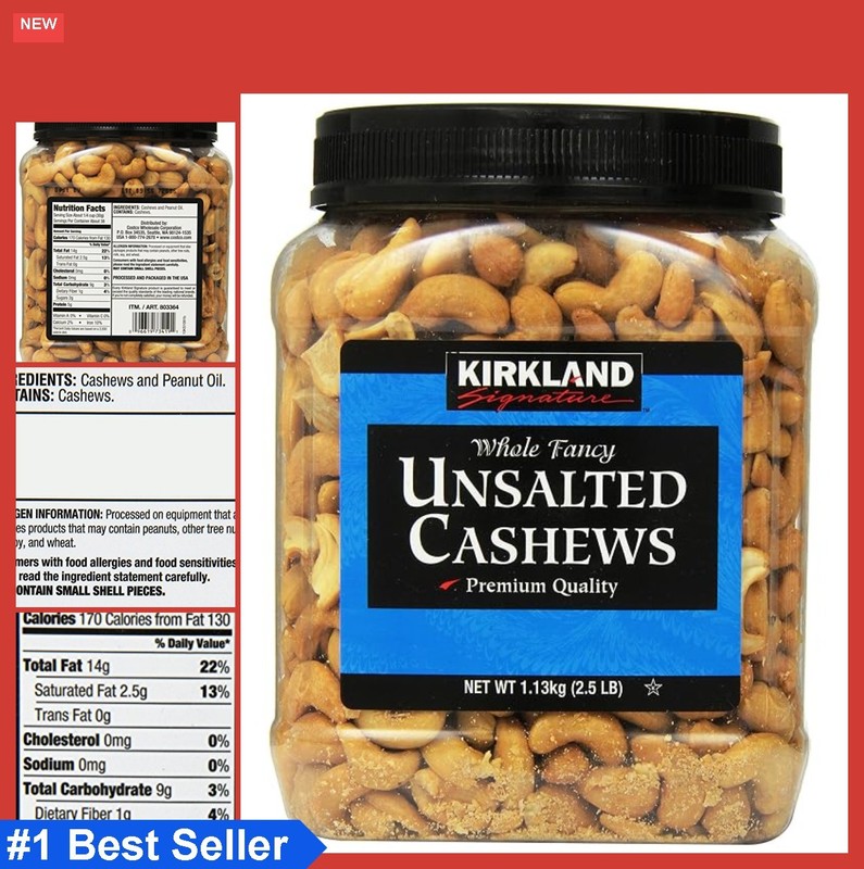 Cashews Unsalted Whole 2.5 Pound Jar Salt Free Roasted Snacking Baking Bulk