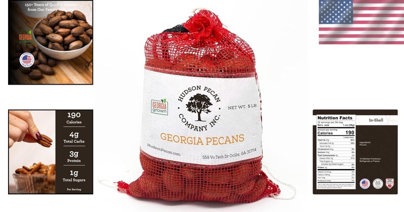 In-Shell Pecans 5lb Bag Georgia Grown Hudson Brand Keto Friendly gallery