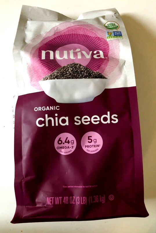 NUT1VA ORGANIC NO-GMO CHIA SEEDS, 3LBS/48oz/1.36Kg NEW SEALED, EVERAGE:$8.33/LB