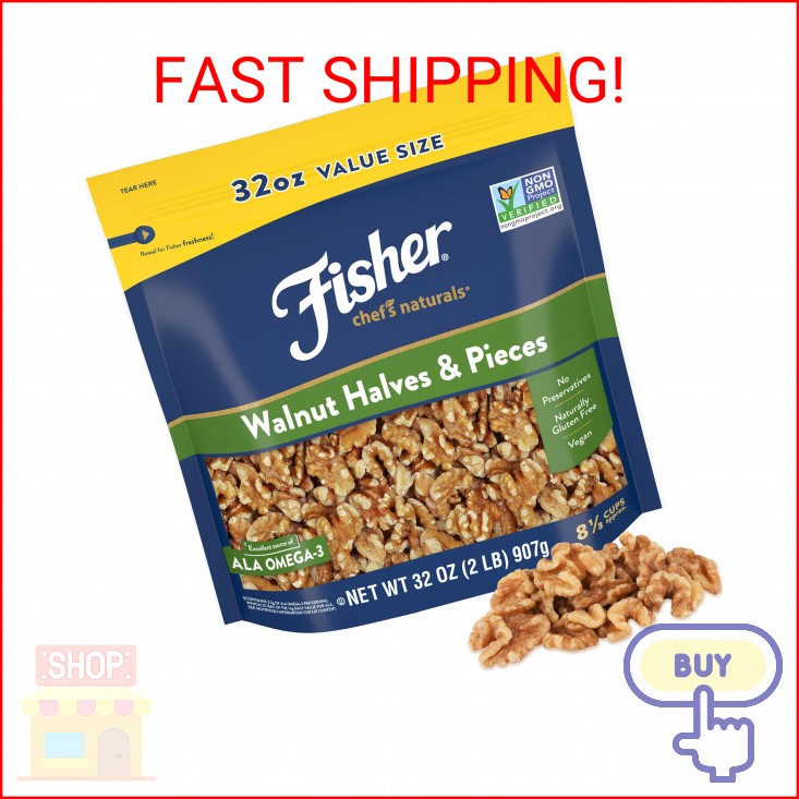 Fisher Chef's Naturals Walnut Halves & Pieces 2 lb, 100% California Unsalted Wal