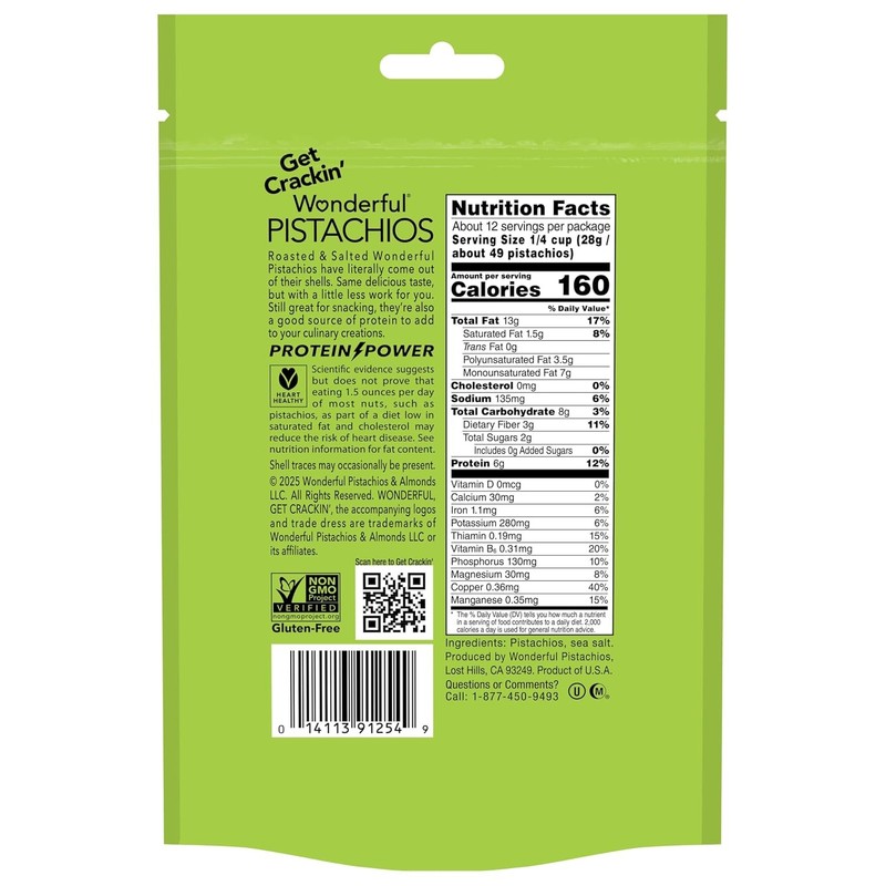Wonderful Pistachios No Shells, Roasted & Salted Nuts, 12 Ounce Resealable Bag, gallery