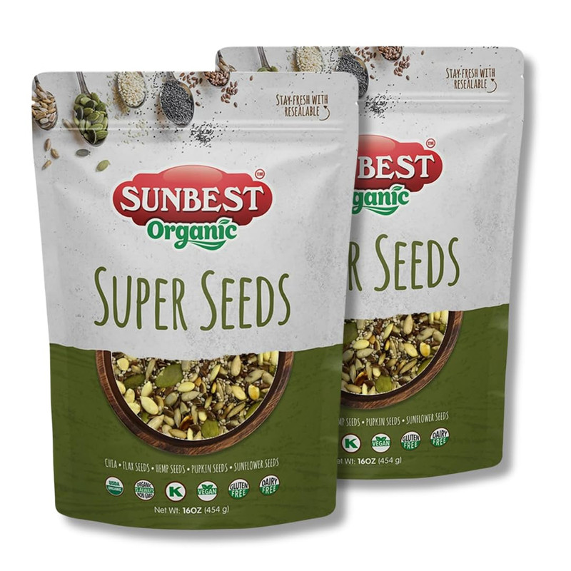 Organic Super Seeds Mix, 2-Pack – Raw Chia, Flax Seed, Hemp, Pumpkin & Sunflower