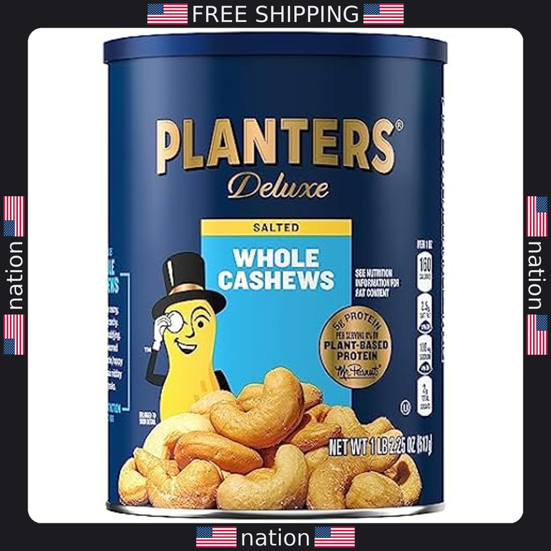 PLANTERS Deluxe Salted Whole Cashews, Bulk Snack Canister ? 1 lb 2.25oz