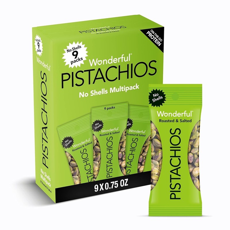 Wonderful Pistachios No Shells, Roasted & Salted Nuts, 0.75 Ounce Bag (Pack of 9