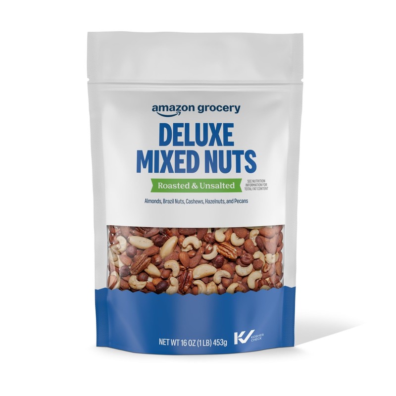 Roasted Mixed Nuts Unsalted 16oz Almond Cashew Pecan Brazil Hazelnut Snack