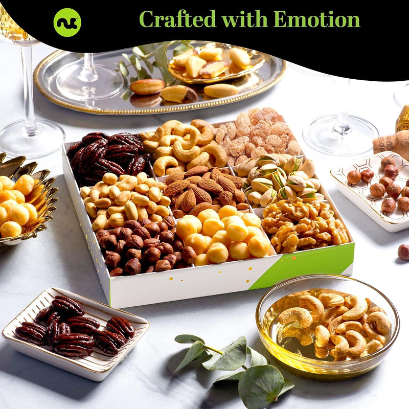 NUT CRAVINGS - Mixed Nuts Gift Basket in White Gold Box (9 Assortments) Treats f gallery