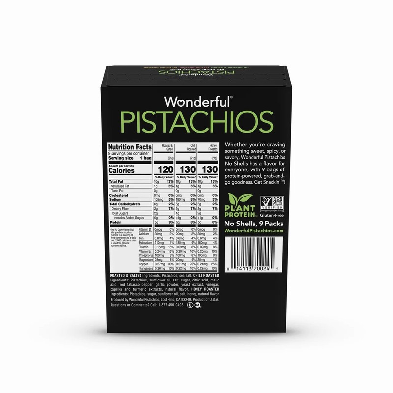 Wonderful Pistachios, No Shells Variety Pack Nuts, 0.75 Ounce Bags (Pack of 9) gallery