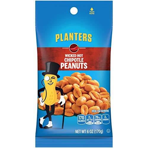 Planters Wicked Hot Chipotle Flavored Peanuts, Spicy Snack, 6 oz (Pack of 1)