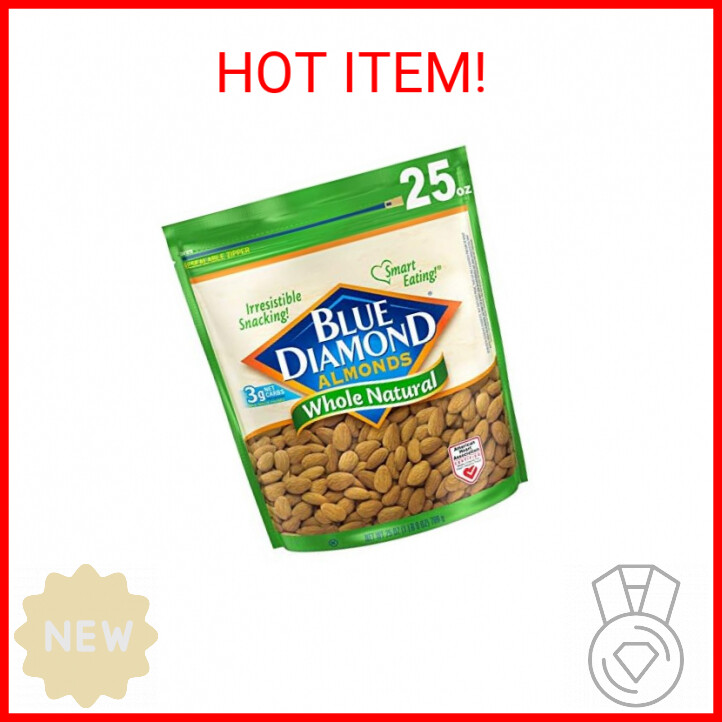 Blue Diamond Almonds Whole Natural Raw Snack Nuts, 25 Oz Resealable Bag (Pack of