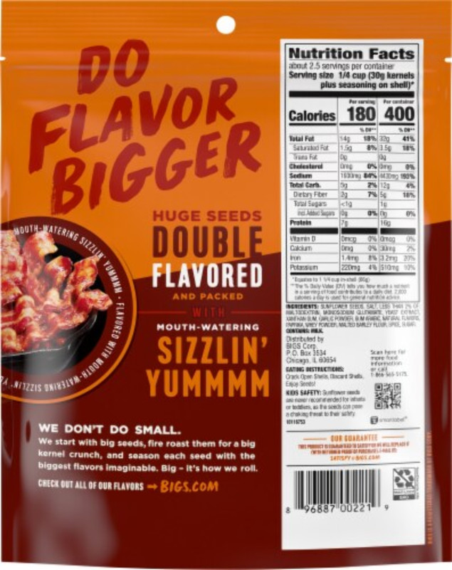 BIGS Sunflower Seeds - Sizzlin’ Bacon - 3.63oz Pack gallery