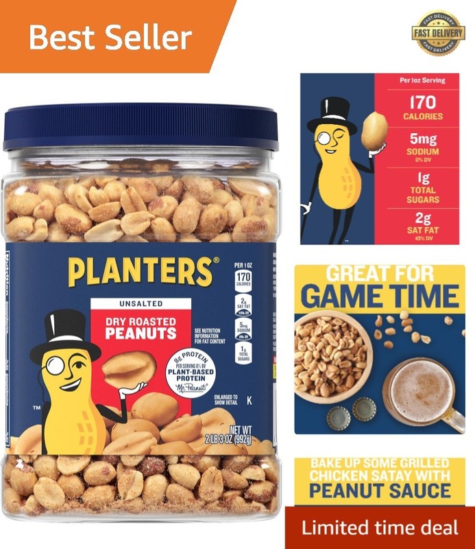 35 oz Resealable Unsalted Dry Roasted Peanuts - Heart-Healthy Plant-Based Snack