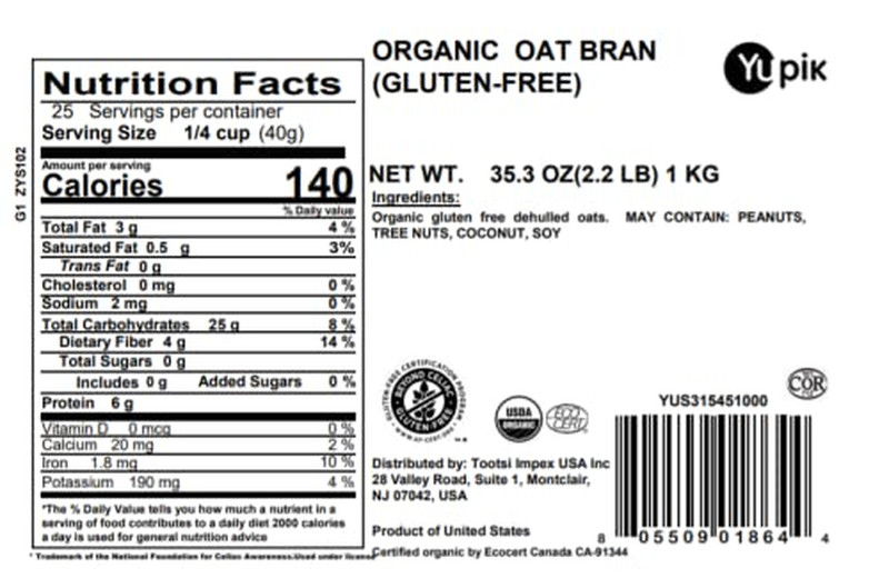 2.2 Lb Organic Oat Bran Gluten-Free Non-GMO Vegan Kosher Raw gallery