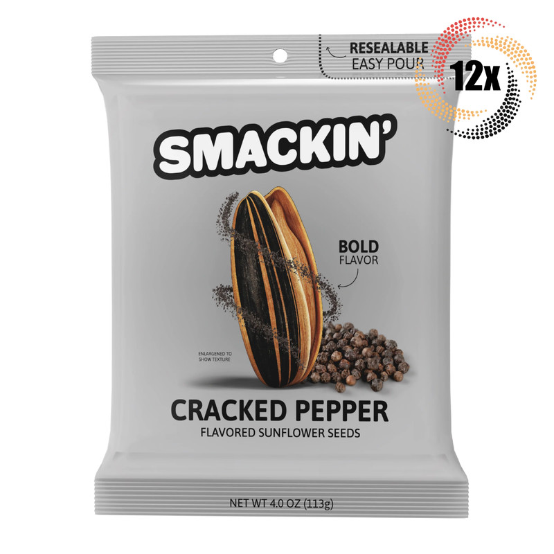 12x Bag Smackin' Cracked Pepper Flavor Jumbo Sunflower Seeds | 4oz | Small Batch