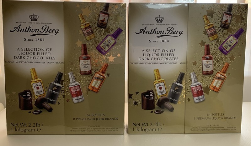 2 Anthon Berg Dark Chocolate Liqueur Liquor filled Bottles 64 CT 2.2 LB
