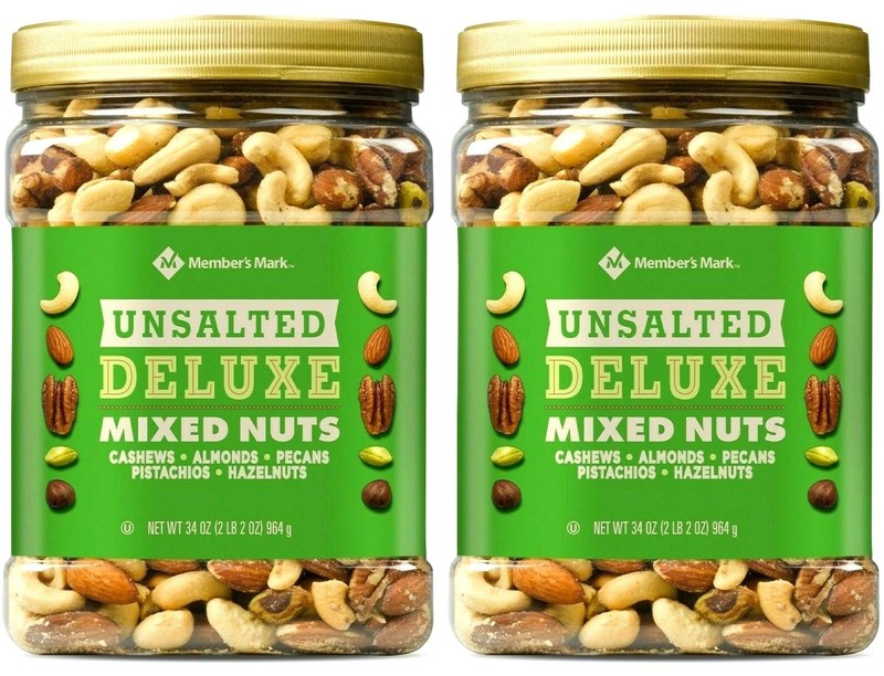 2 Packs Member’s Mark Unsalted Deluxe Mixed Nuts 34 oz Each Pack