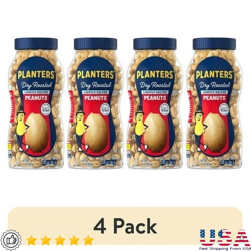 Lightly Salted Dry Roasted Peanuts Low Sodium Crunchy On-the-Go Snack 16oz Jar