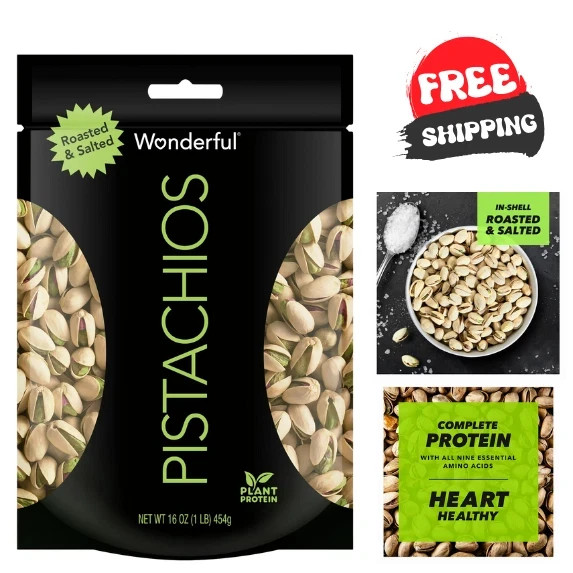 Wonderful Pistachios, In-Shell Roasted & Salted Nuts, 16 Ounce Bag