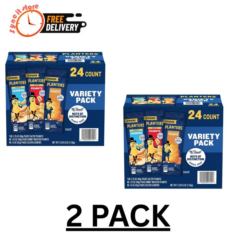 2 Pack – Planters Variety Pack Cashews & Peanuts, 24 pk.