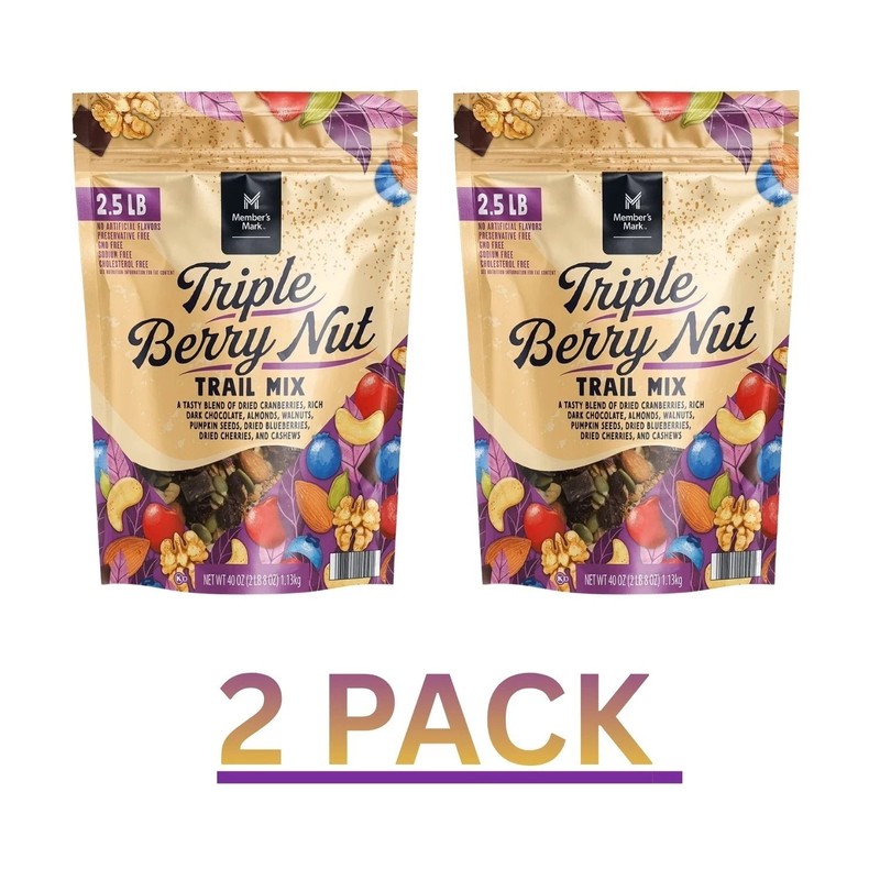 2 PACK - Member's Mark Triple Berry Nut Trail Mix (Total 80 oz) FREE SHIPPING