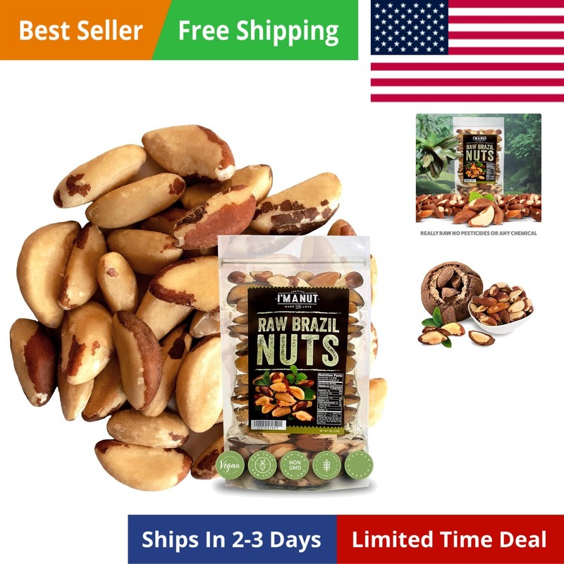Wild Harvested Raw Brazil Nuts, 8oz – High Selenium, Batch Tested Peanut & Gl…