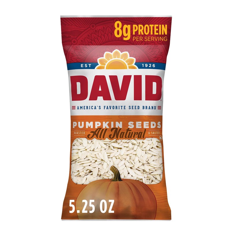 DAVID Roasted and Salted Pumpkin Seeds, 2.25 oz, 12 Pack