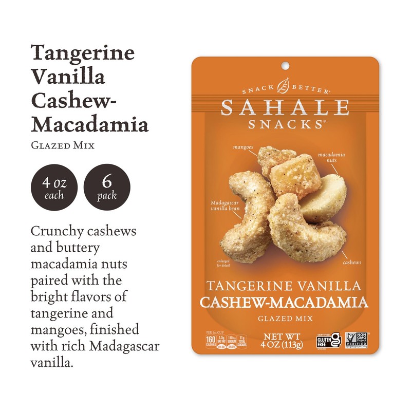 Tangerine Vanilla Cashew-Macadamia Glazed Mix 4 oz Pouches 6 Packs Mixed Nuts gallery