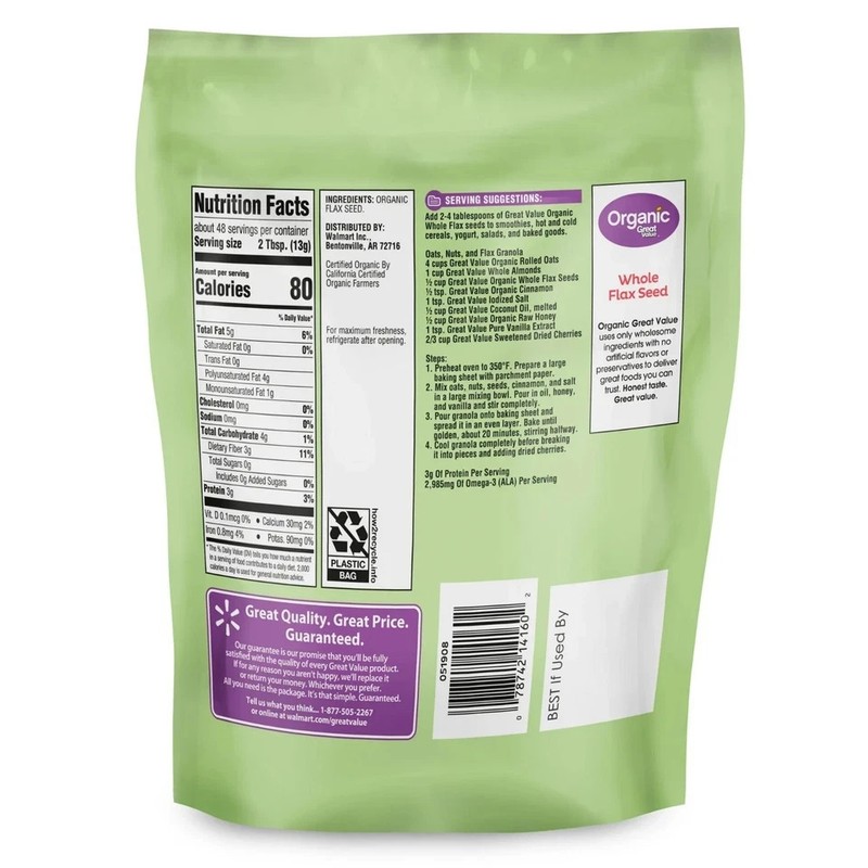Great Value Organic Whole Flax Seed, 22 oz Free Shipping gallery