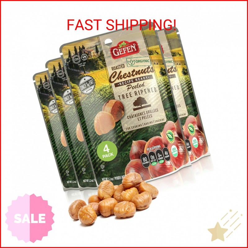 Gefen Organic Whole Peeled and Roasted Chestnuts, 5.2oz (4 Pack) | Chestnuts Pee