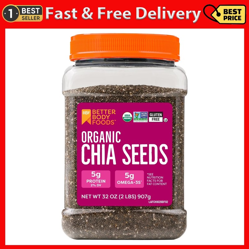 Betterbody Foods Organic Chia Seeds, 2.0 Lb, 30 Servings