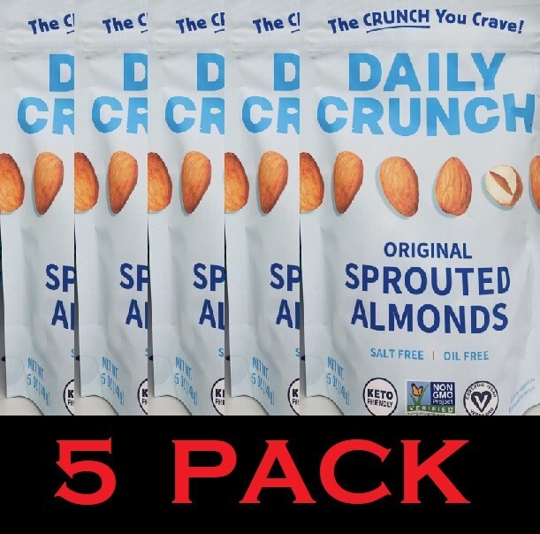5x Daily Crunch ORIGINAL SPROUTED ALMONDS 5 oz Resealable Bag – 5 PACK