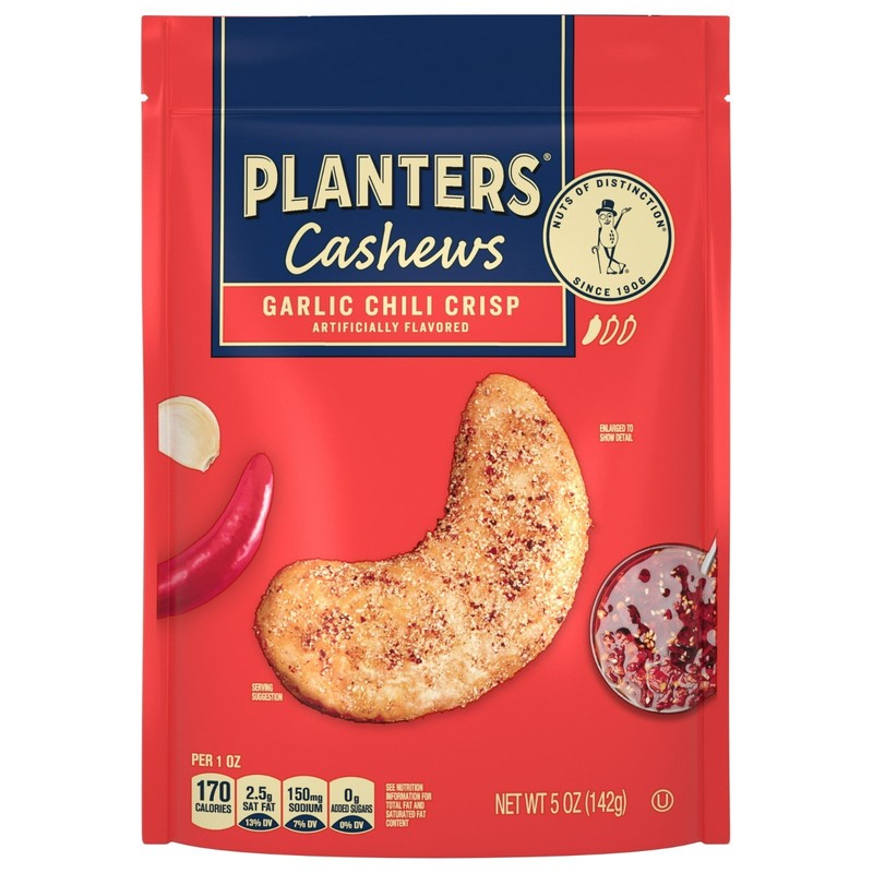 PLANTERS Garlic Chili Crisp Flavored Cashews, 5 oz Resealable Bag