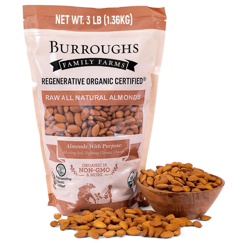 Burroughs Family Farms 3 lb USDA Organic Raw Almonds – 3 Pound Pack of 1