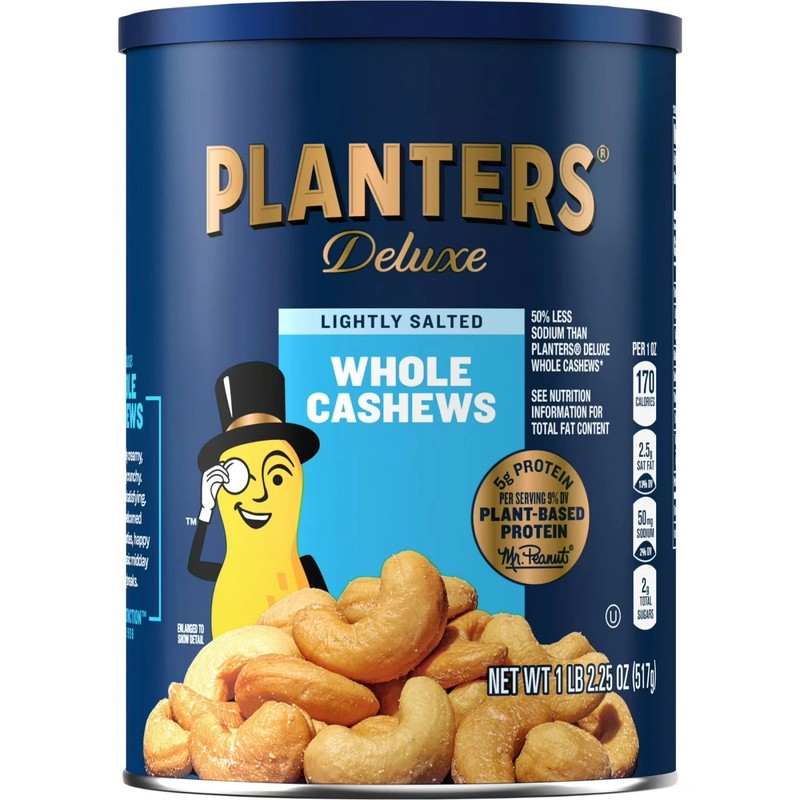 Planters Deluxe Lightly Salted Whole Cashews, 18.25 oz Canister Free Shipping,,