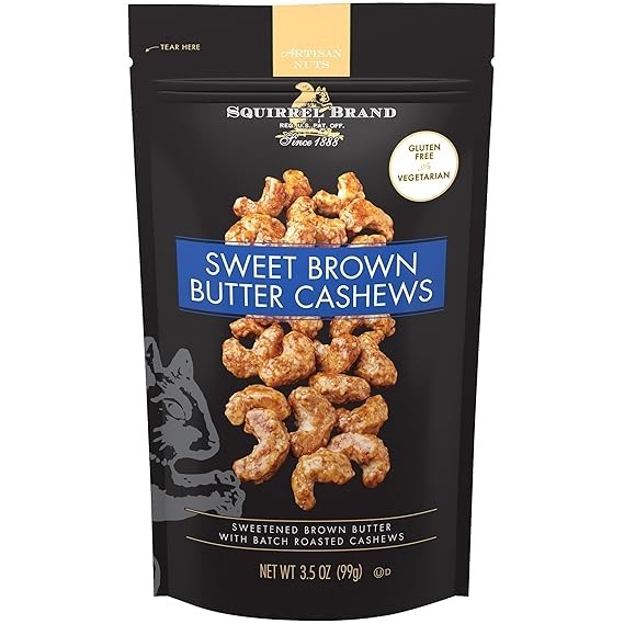 Squirrel Brand Sweet Brown Butter Cashews, 3.5 Ounce Resealable Bag, Gluten Free