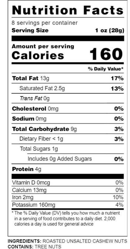 Jumbo Whole Roasted Unsalted Cashews Nuts - 4oz gallery