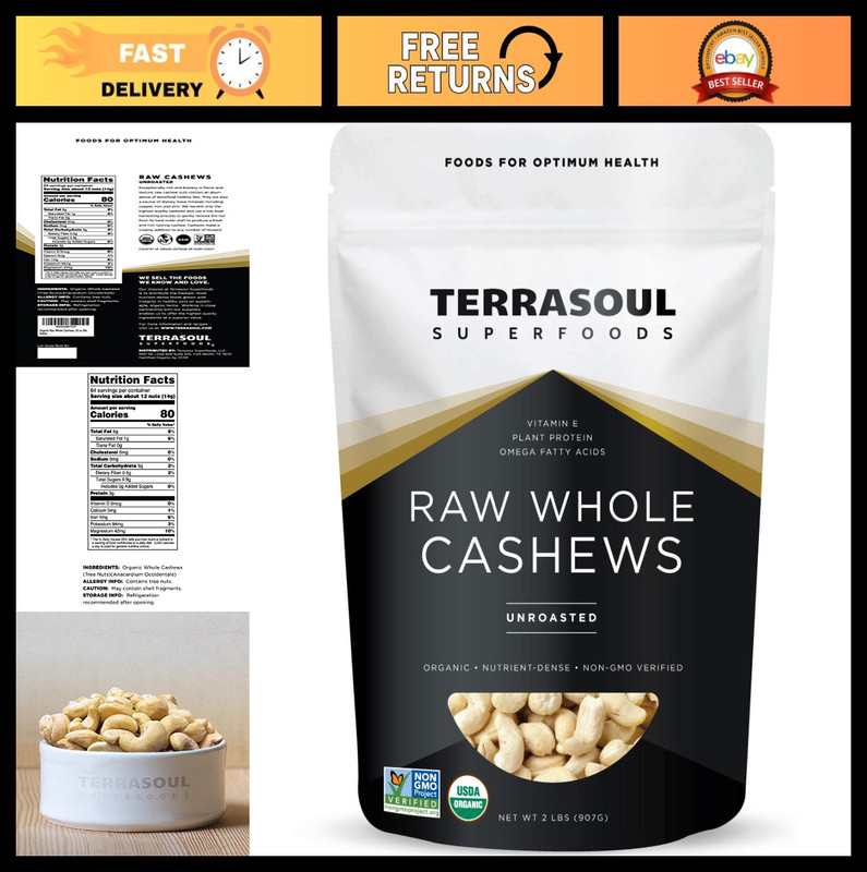 Organic Raw Cashews 2 lbs – Premium Quality Nuts for Snacking, Baking & Cooking