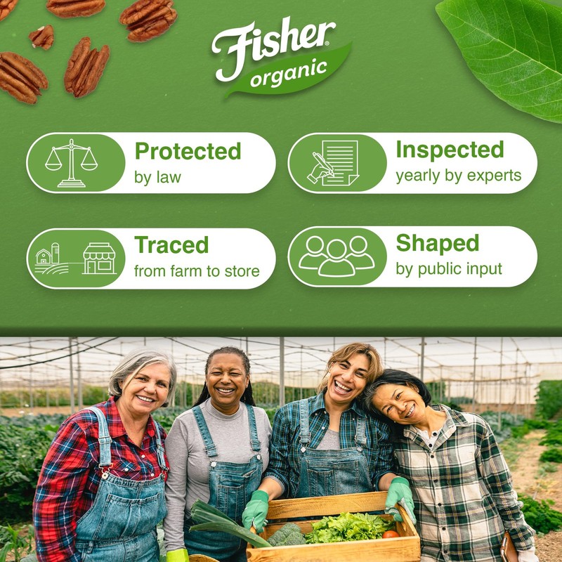 Fisher Organic Pecans Halves 16 oz, USDA Certified Organic, Unsalted Raw Peca... gallery