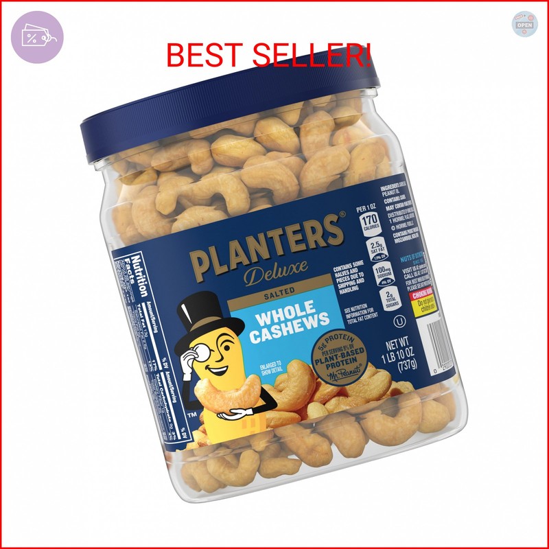 PLANTERS Fancy Whole Cashews with Sea Salt, 26 Ounces ( Pack of 1) Resealable Ja